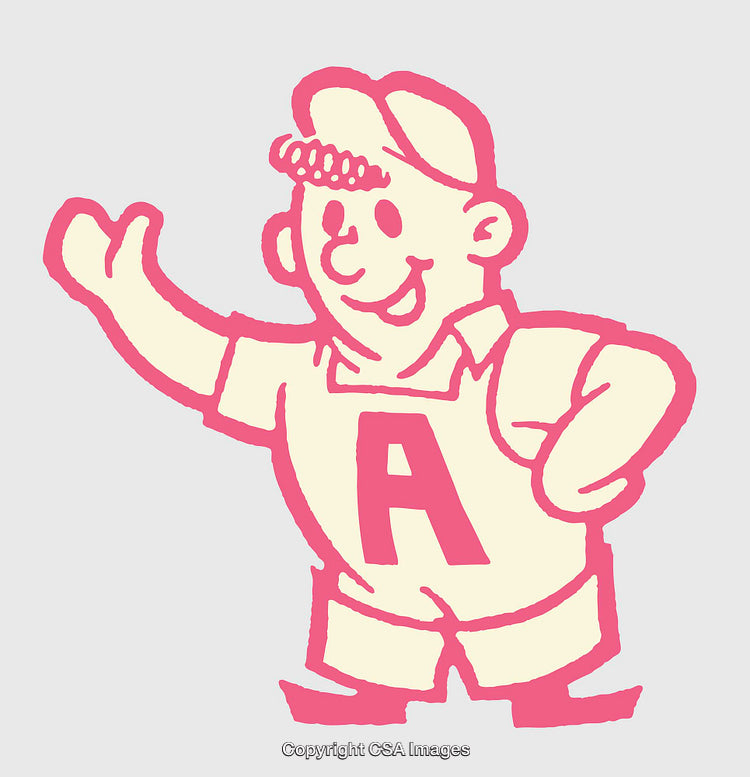 Friendly Cartoon Character with a Cap and Letter A in Retro Style