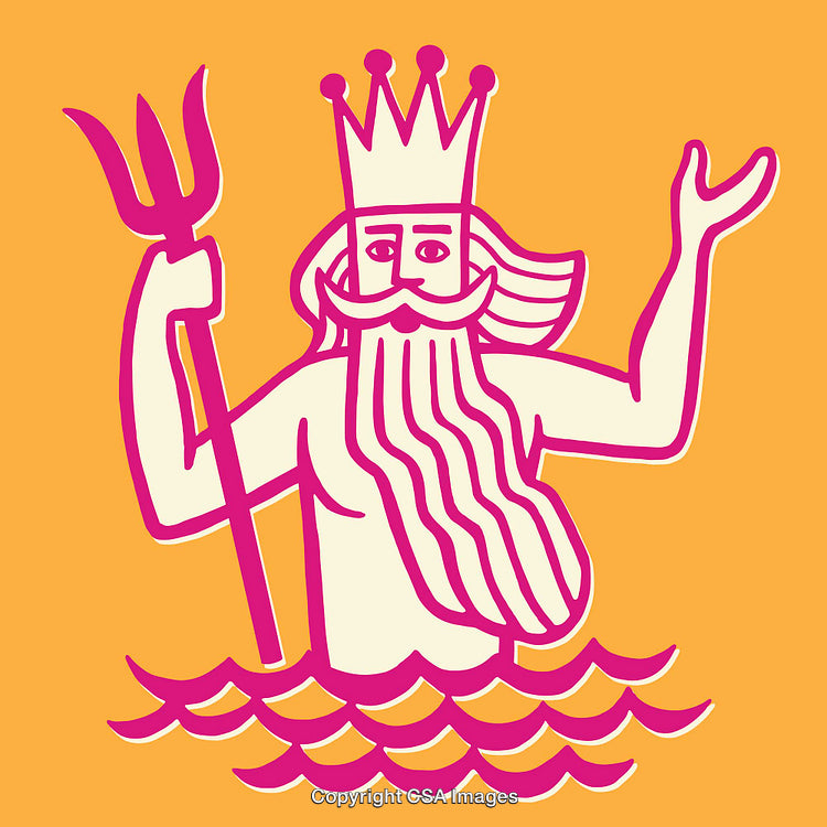 Colorful Line Art Illustration of a Poseidon Figure with Crown and Trident