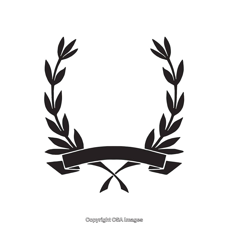 Black Laurel Wreath Design with Blank Central Ribbon on White Background