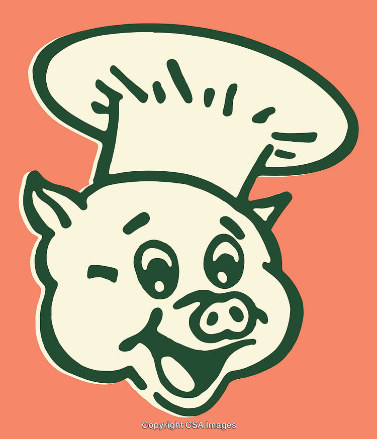 Cheerful Cartoon Pig Chef Illustration on Colorful Background