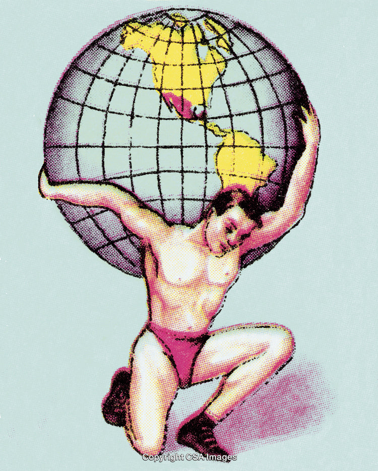 Atlas Carrying the Globe Illustration in Retro Dot Art Style