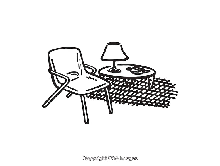 Black And White Line Drawing of a Cozy Living Room Scene