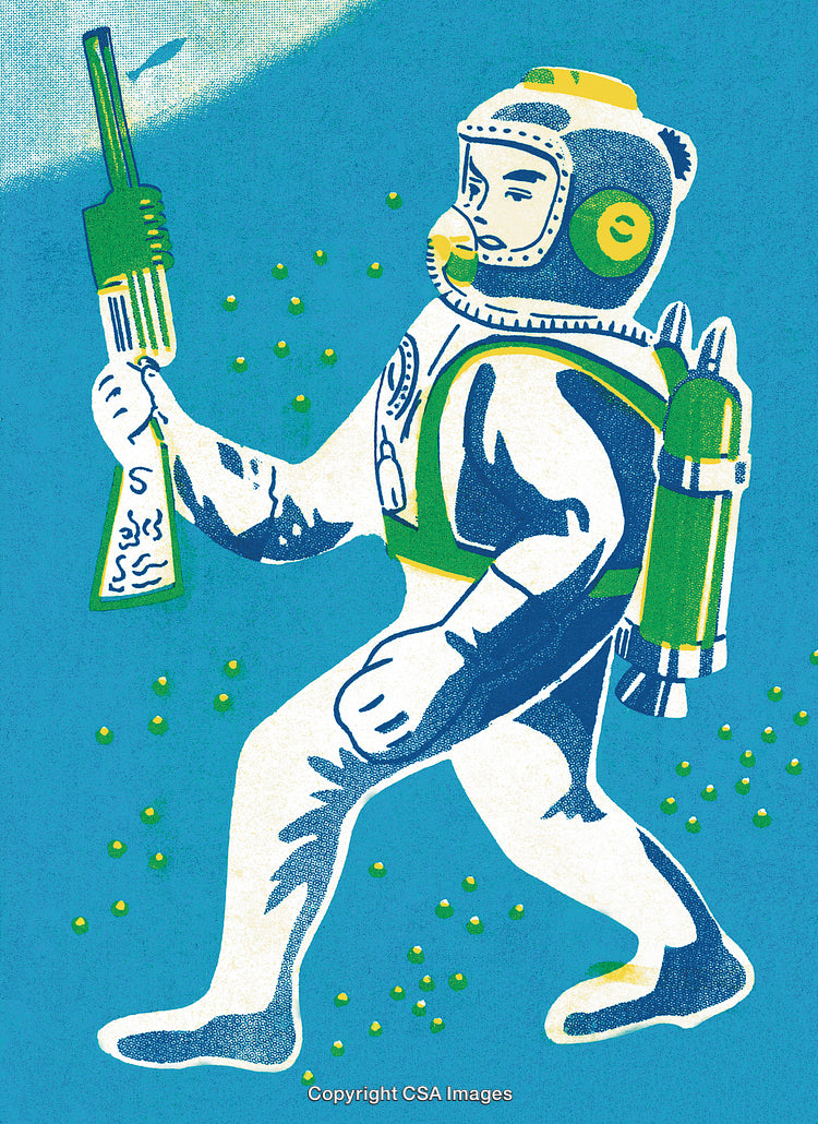 Vintage Illustration of an Astronaut Exploring with a Retro Sci-Fi Theme