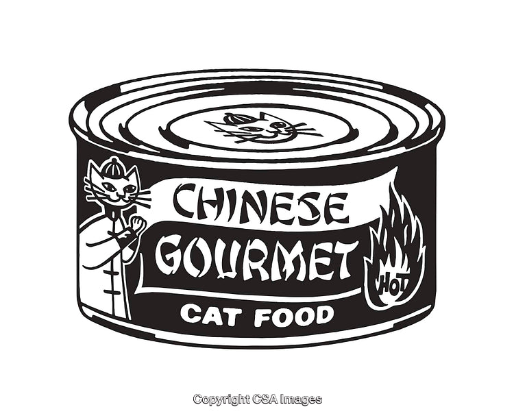Black and White Line Art Illustration of Chinese Cuisine Cat Food