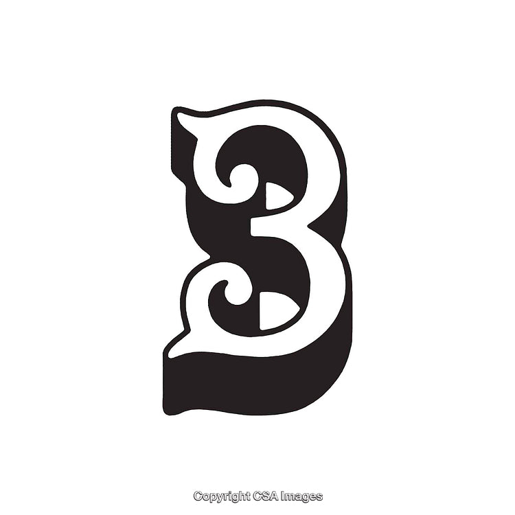Bold Decorative Number Three in Classic Style on White Background