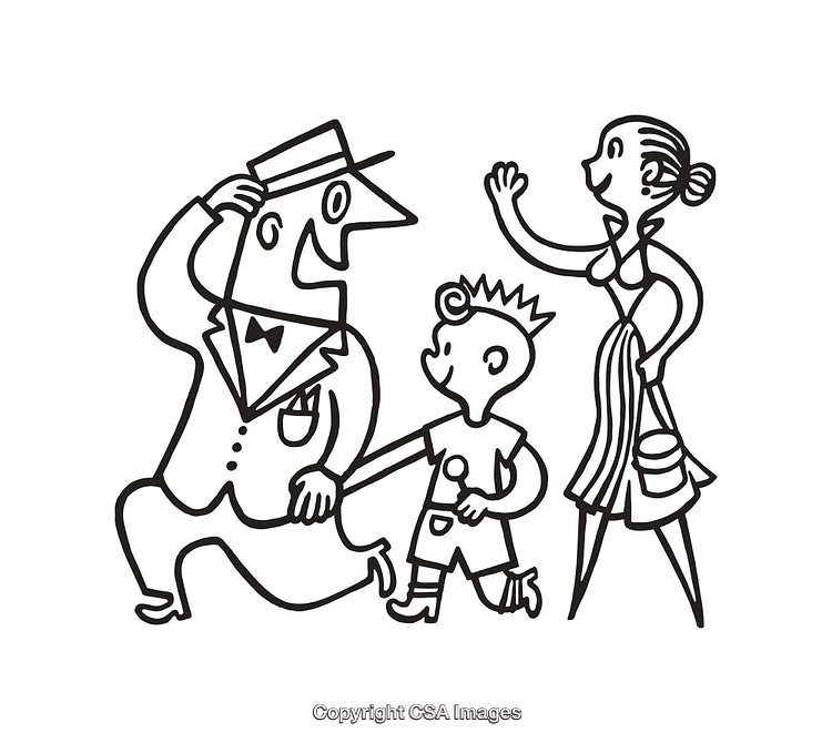 Cartoon Family Illustration Depicting a Mother, Father, and Child Interaction