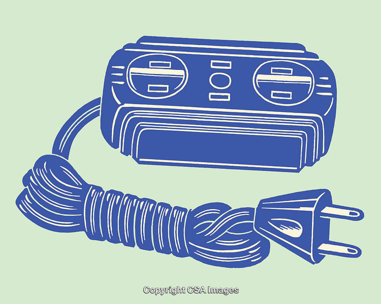 Illustration of a Plug and Cable in Blue Line Art Style