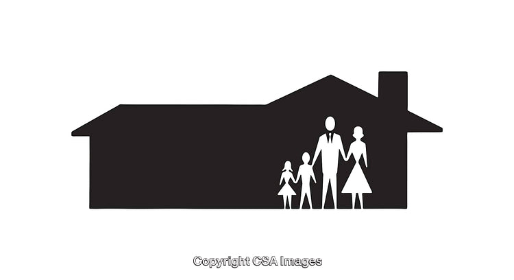 Silhouette of a Family Inside a House Icon on White Background