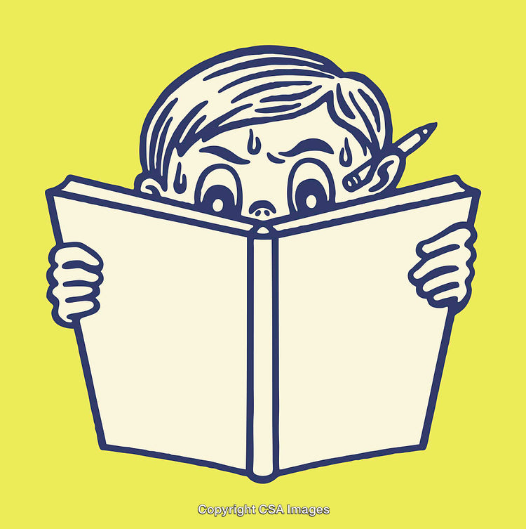 Illustration of a Child Studying with Intensity and Focus While Reading