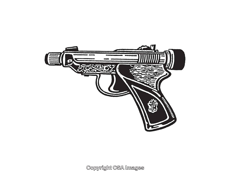 ornate Pistol Line Art Illustration With Vintage Detailing in Black and White