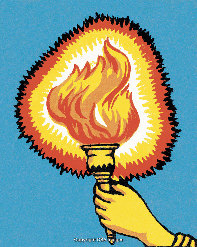 Illustration of a Flaming Torch on a Bright Blue Background
