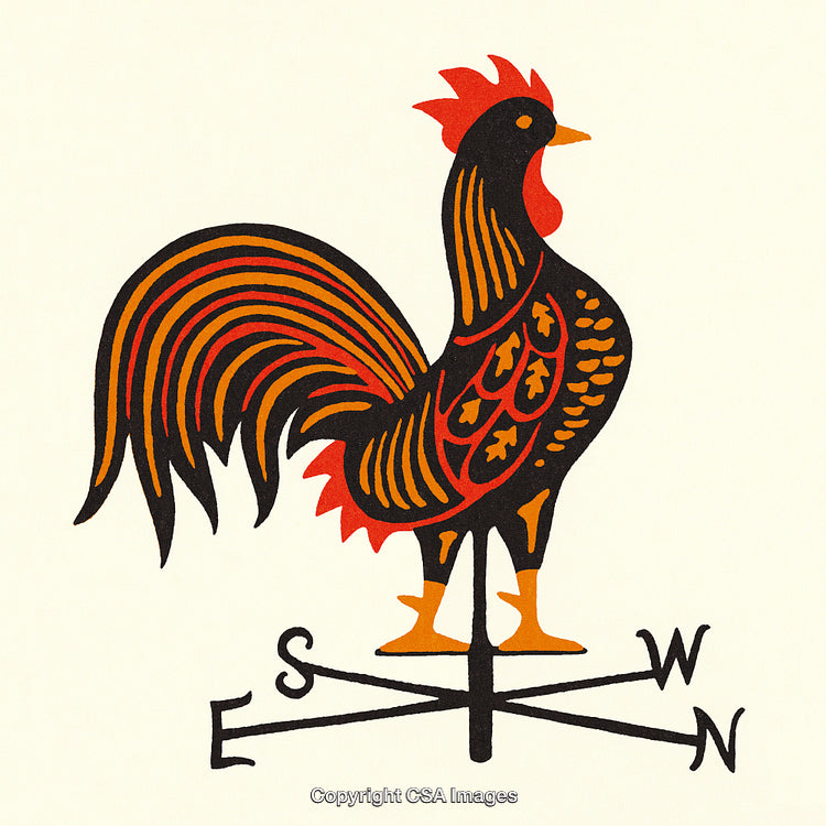 Artistic Illustration of a Colorful Rooster Weather Vane Design