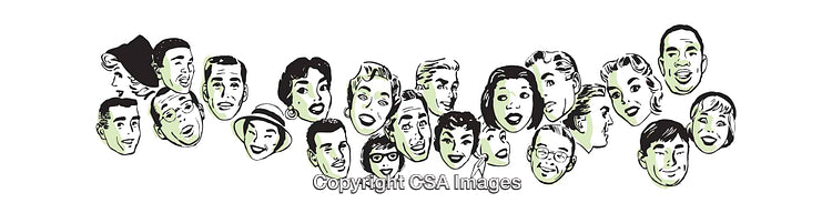 Retro Faces Illustrated in a Vibrant Vintage Style with Expressive Expression