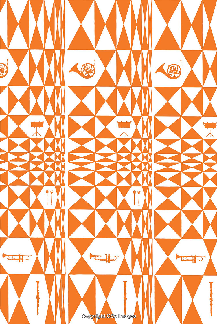 Abstract Musical Instrument Pattern with Orange and White Geometric Design