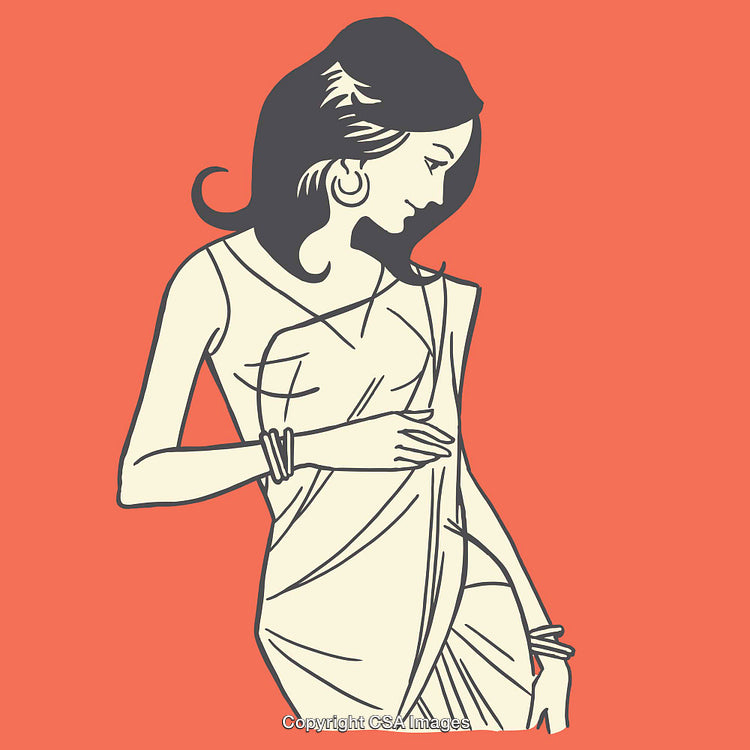 Elegant Line Art Illustration of a Woman in Traditional Attire