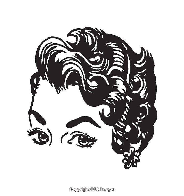 Vintage Line Art of a Woman's Hair and Eyes