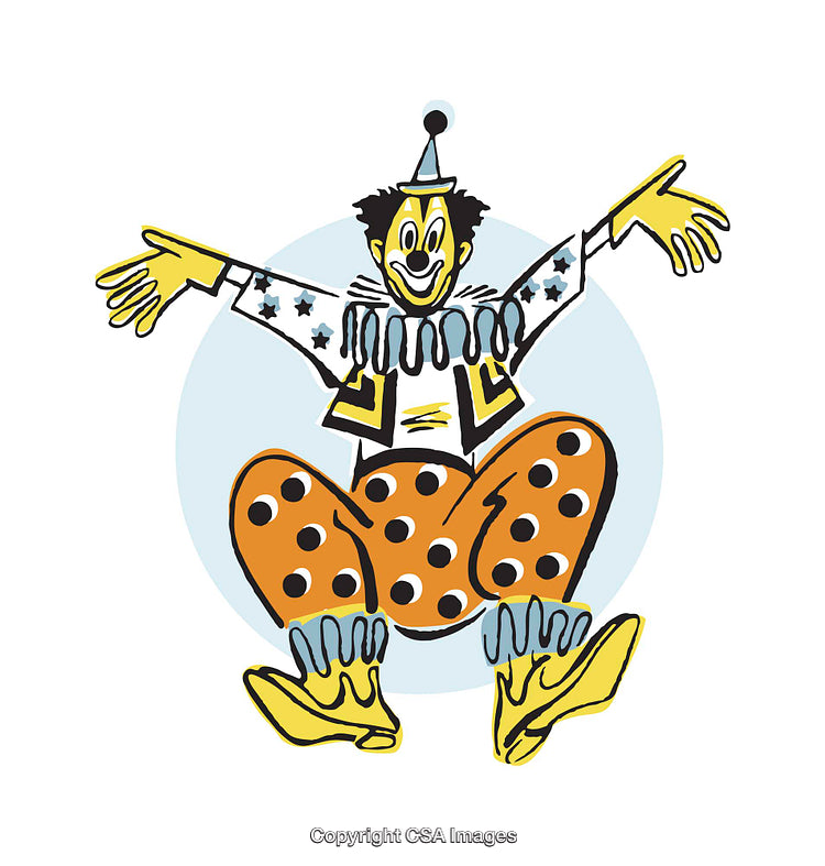 Illustration of a Cheerful Clown in a Colorful Costume with Hat
