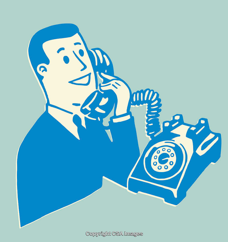Vintage Style Illustration of Man Using Rotary Telephone