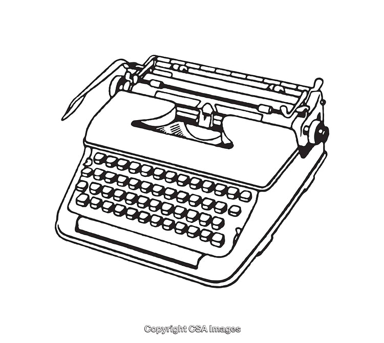 Vintage Black and White Line Art Illustration of a Classic Typewriter