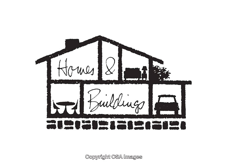Black and White Line Art Showing House and Its Interiors