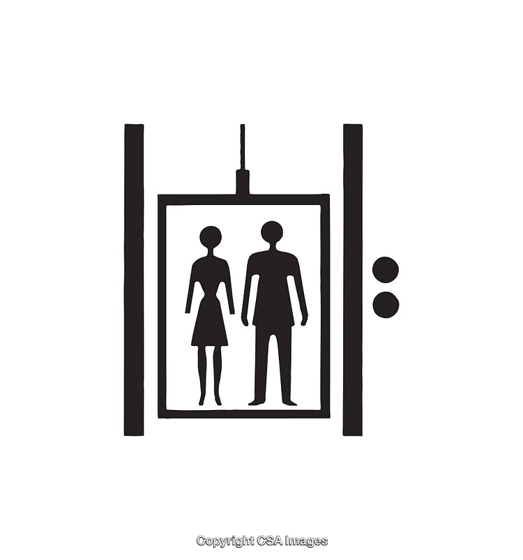 Elevator Icon Showing Simplified Human Figures in Minimalist Style