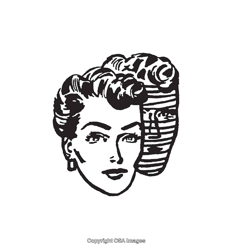 Vintage Black and White Line Art of a Double Female Portrait