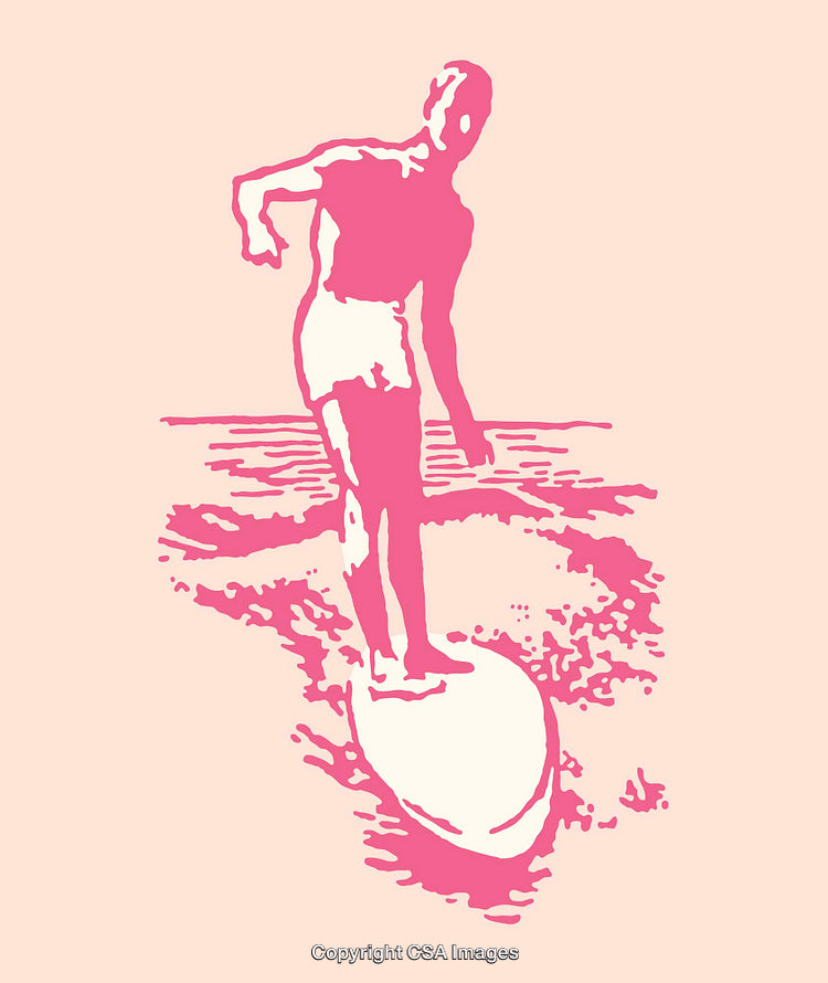 Colorful Vintage Illustration of a Surfer Gliding on the Waves
