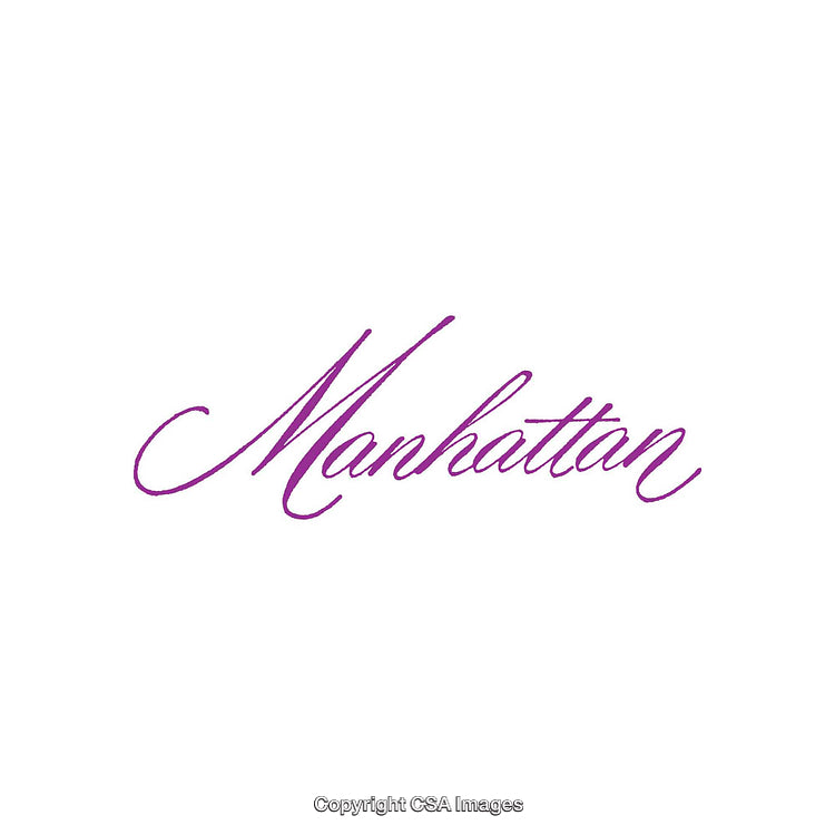 Elegant Purple Script Manhattan Text on a White Background