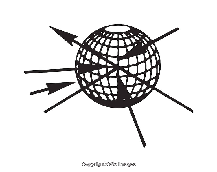 Abstract Black and White Diagram of a Geometric and Arrowed Globe