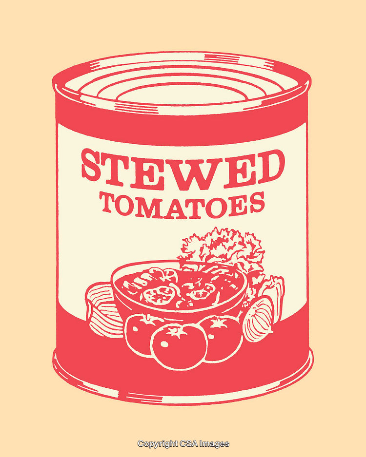Vintage Line Art Illustration of Stewed Tomatoes Can