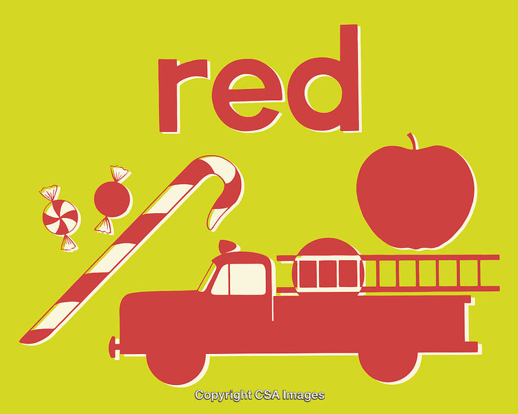 Red Colored Line Art Illustrations on Green Background