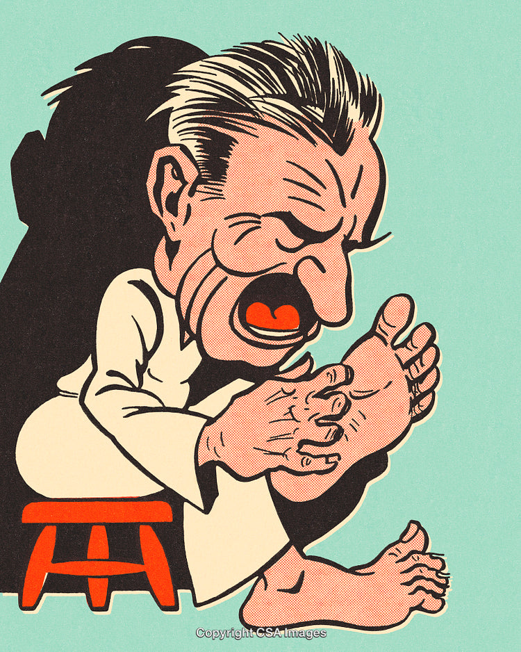 Man in Animated Style Sitting While Holding His Foot in Pain
