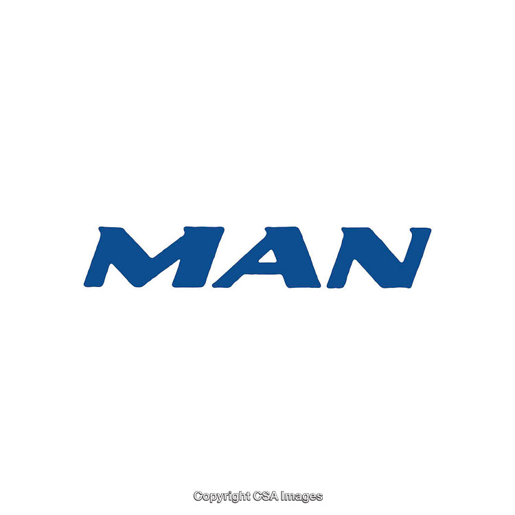 Blue Text Graphic Featuring the Word 'Man' on White Background
