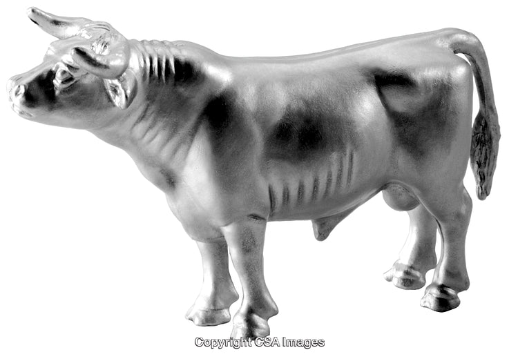 Elegant Metallic Bull Figurine with Smooth Surface in Silver Finish
