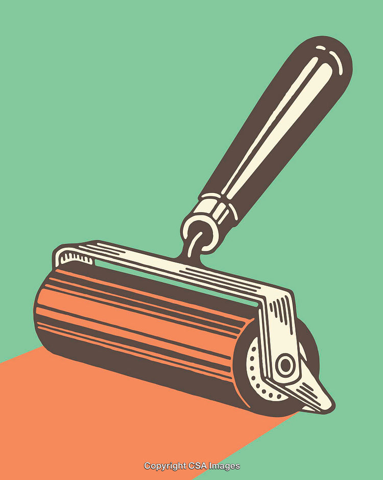 Retro Style Ink Roller Illustration on Green and Orange Background