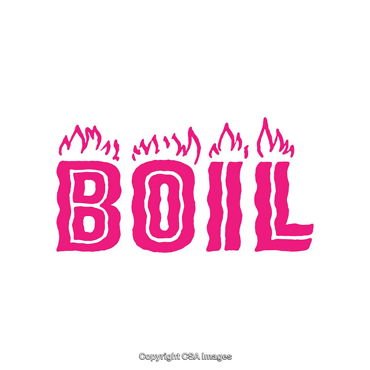 Bold Magenta Text Design with Flaming Accents on White Background