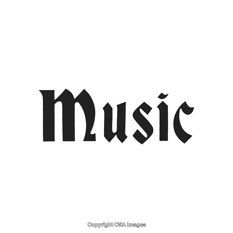 Elegant Gothic Typography Design Featuring the Word 'Music' on White Background