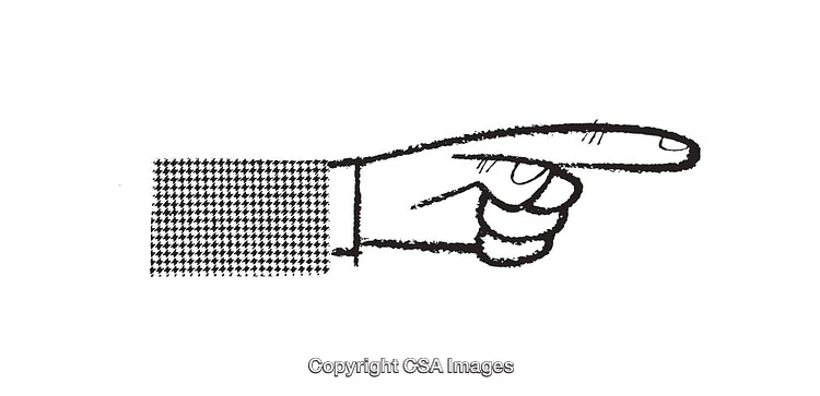 Stylized Black and White Illustration of Pointing Hand with Gesture