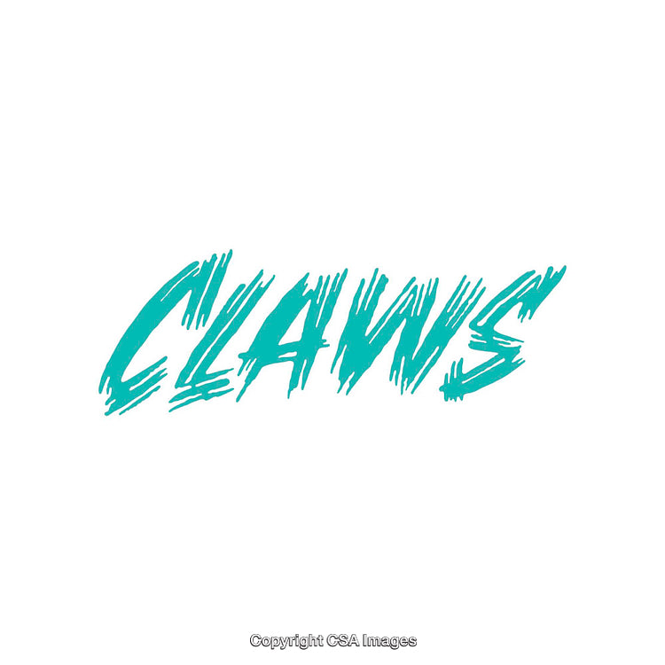 Turquoise Claws Text with a Textured Brushstroke Style Effect on White