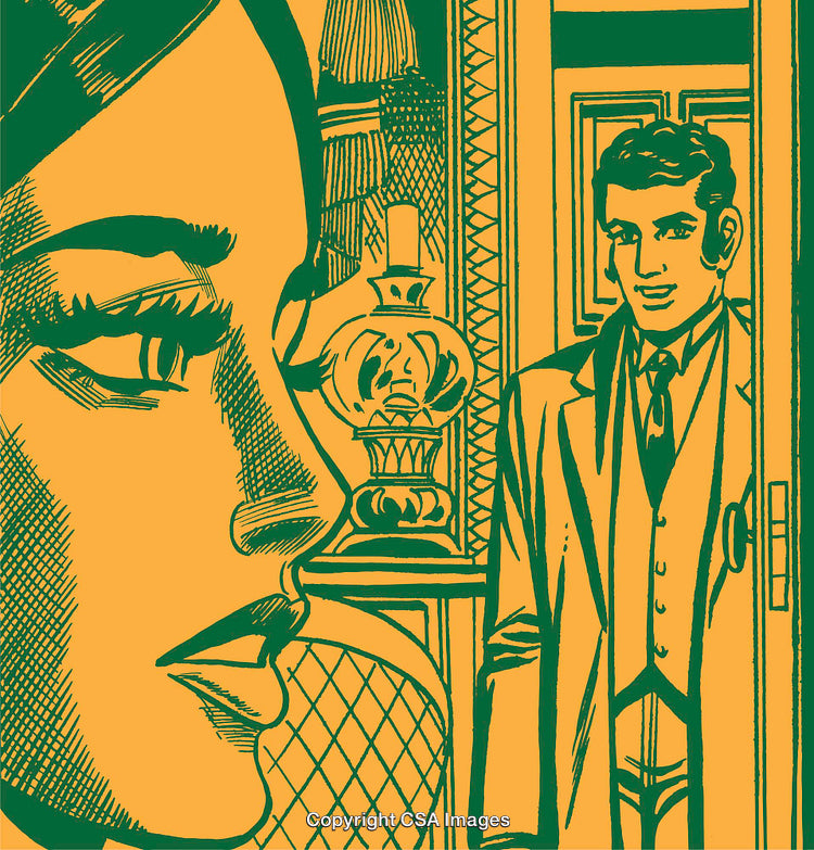 Retro Style Illustration of Two Individuals in a Dramatic Scene