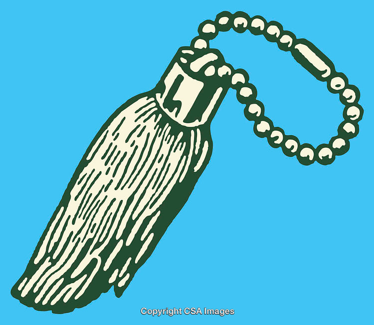 Vintage Line Art Illustration of a Vintage Key Tassel and Chain