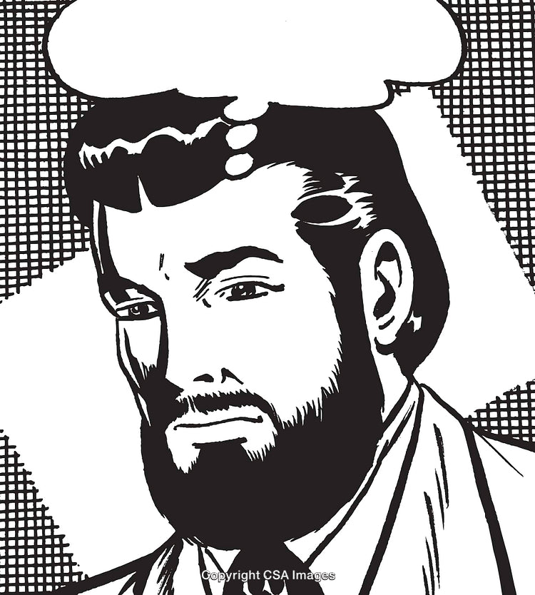 Pop Art Illustration of a Bearded Man in Thoughtful Expression