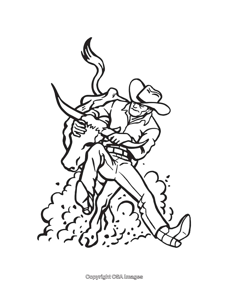 Line Art Illustration of a Bull Wrestler in Dynamic Action