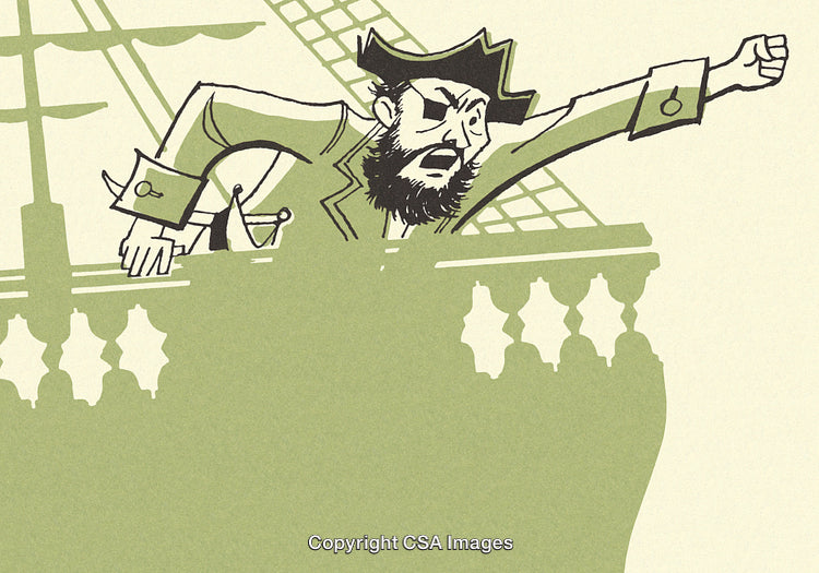 Illustration of a Pirate Yelling from the Ship's Deck