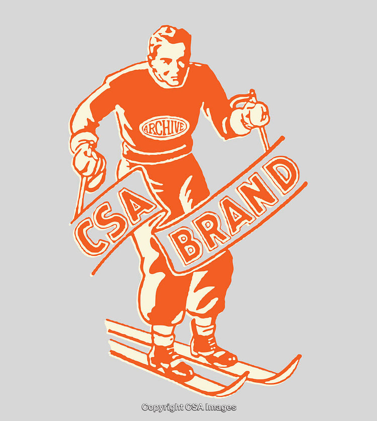 Vintage Line Art Skier Design Featuring CSA and Brand Logos