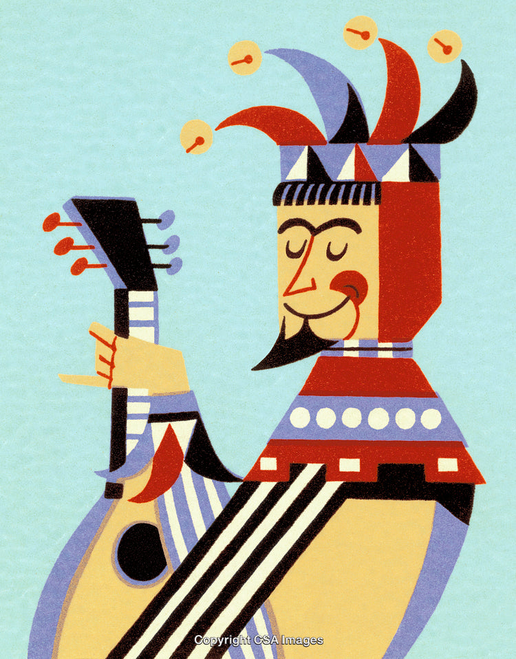 Colorful Jester Playing Guitar in Modern Abstract Art Style