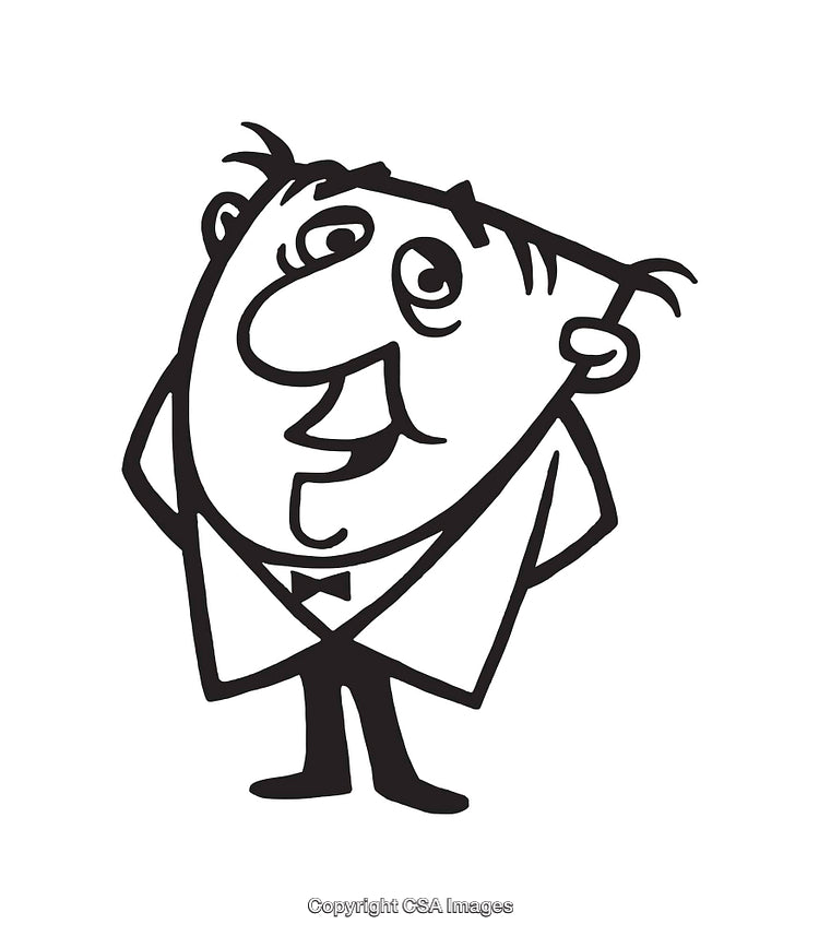 Cartoon Man Smiling in Stylish Black and White Line Art