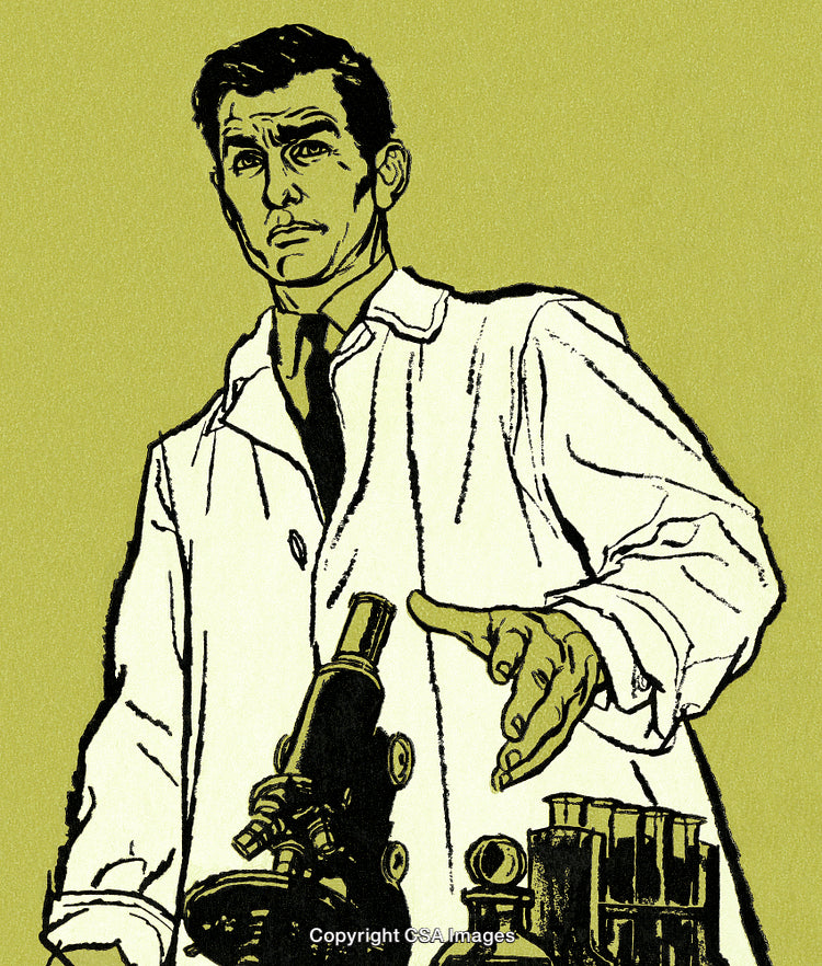 Scientific Illustration Featuring Researcher in Laboratory With Microscope