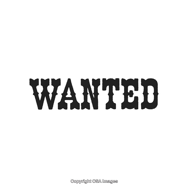 Black Text 'Wanted' on White Background in Vintage Style Typography
