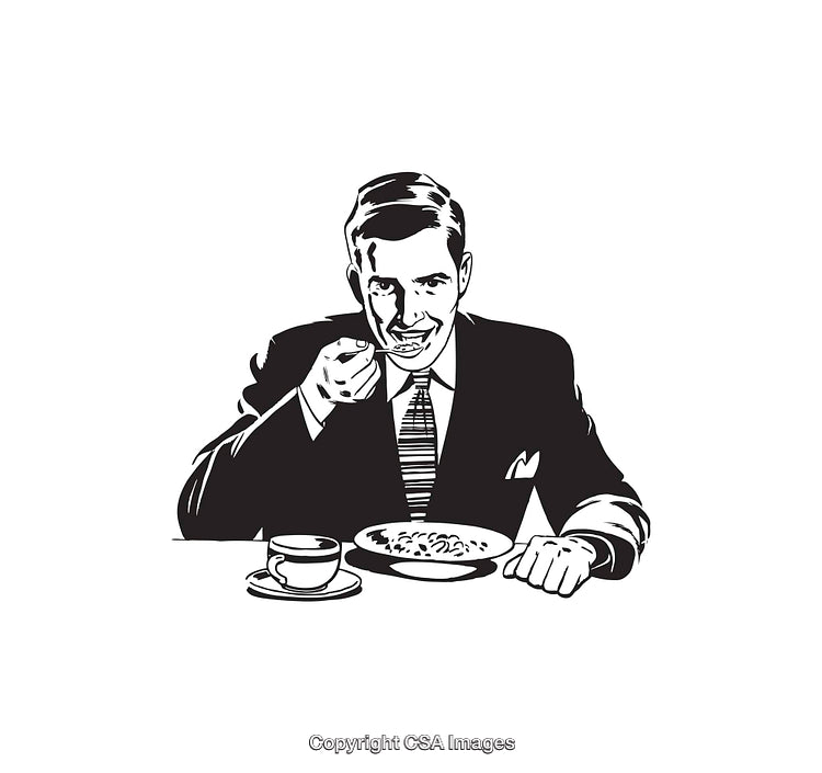 Retro Illustration of a Man Eating Breakfast in Vintage Style